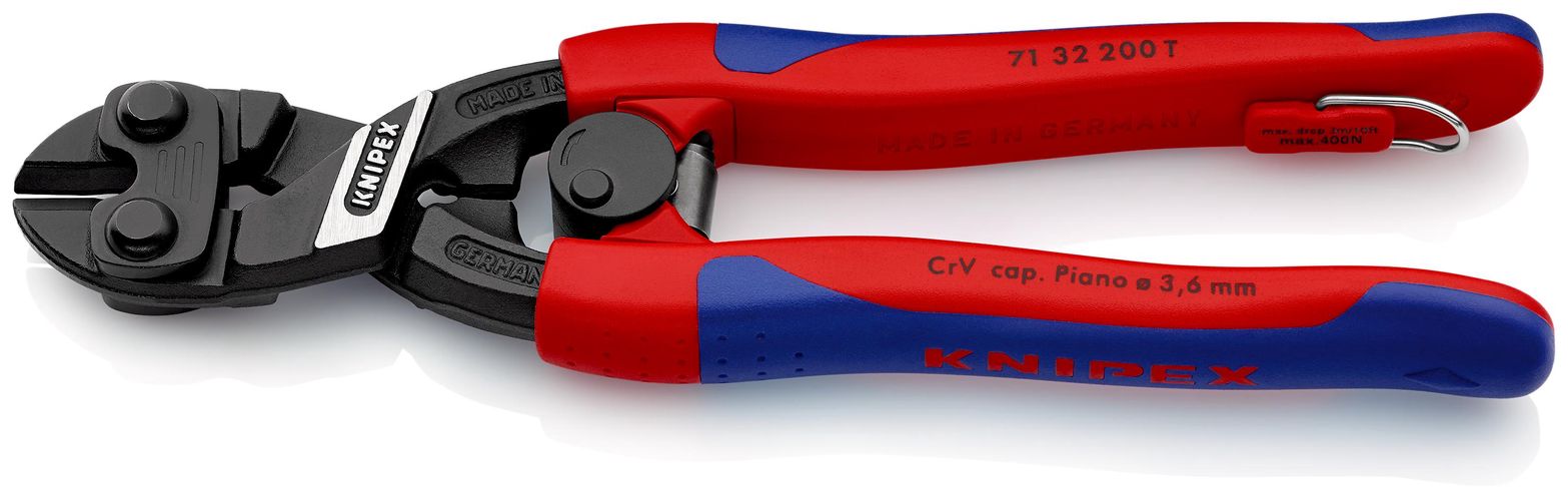 KNIPEX 71 32 200 T CoBolt® Compact Bolt Cutter with slim multi-component grips, with integrated tether attachment point for a tool tether black atramentized 200 mm 71 32 200 T 4003773080060