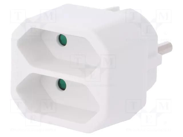 Connector: AC supply; splitter; 2P; Type: round,flat; white PLASTROL W-97742