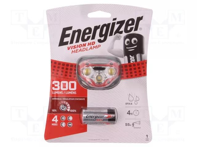 Torch: LED headtorch; waterproof; 4h; 300lm; red; HEADLIGHT ENERGIZER HEADLIGHT-VIS-HD