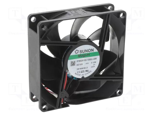 Fan: DC; axial; 12VDC; 80x80x25mm; 96.85m3/h; 43.1dBA; Vapo; 4500rpm SUNON PF80251V2-A99-A