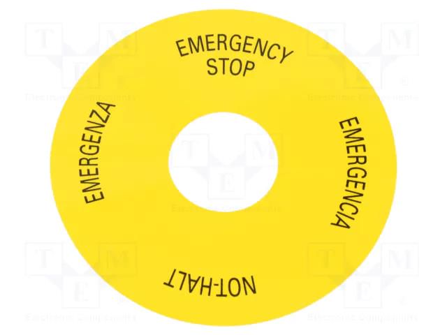Warning plate; 22mm; 3SU1.5; -25÷70°C; Ømount.hole: 22mm; Ø: 75mm SIEMENS 3SU1900-0BC31-0NB0