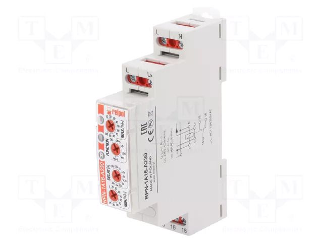 Current monitoring relay; AC current; 230VAC; RPN-1A; SPDT; IP20 RELPOL RPN-1A16-A230