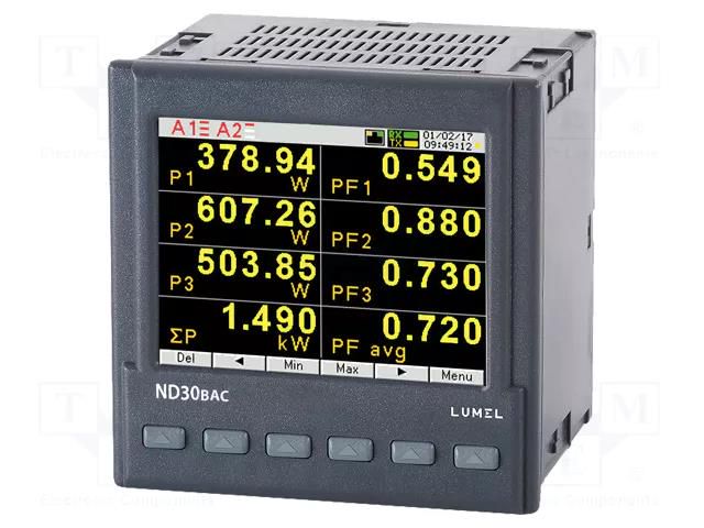 Meter: network parameters; digital,mounting; LCD TFT 3,5"; 1A,5A LUMEL ND30BAC-112100M0