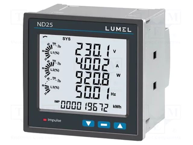 Meter: network parameters; digital,mounting; LCD; ND25; 1A,5A LUMEL ND25-430102UH200M0