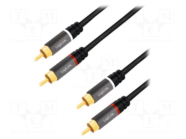 Cable; RCA plug,both sides; 1m; Plating: gold-plated; black; PVC LOGILINK CA1202