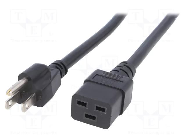 Cable; 3x14AWG; IEC C19 female,NEMA 5-15 (B) plug; PVC; 3m; black LIAN DUNG SN318-3/14/3.0BK