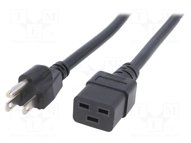 Cable; 3x14AWG; IEC C19 female,NEMA 5-15 (B) plug; PVC; 5m; black LIAN DUNG SN318-3/14/5.0BK