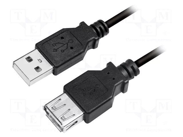 Cable; USB 2.0; USB A socket,USB A plug; nickel plated; 5m; black LOGILINK CU0012B