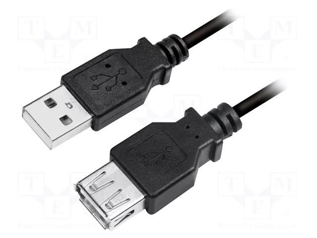 Cable; USB 2.0; USB A socket,USB A plug; nickel plated; 2m; black LOGILINK CU0010B