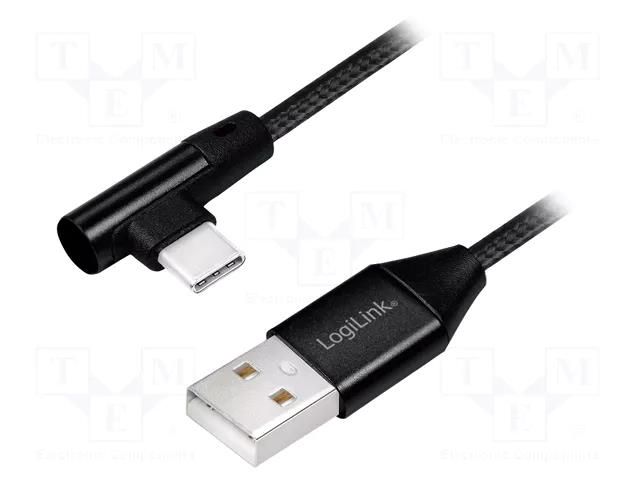 Cable; USB 2.0; USB A plug,USB C angled plug; 1m; black; PVC LOGILINK CU0138