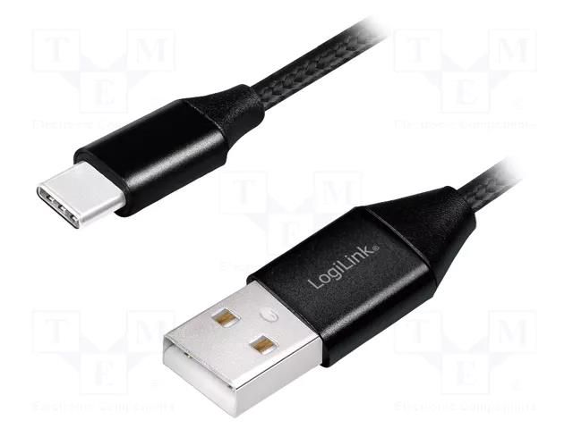 Cable; USB 2.0; USB A plug,USB C plug; 0.3m; black; PVC; textile LOGILINK CU0139