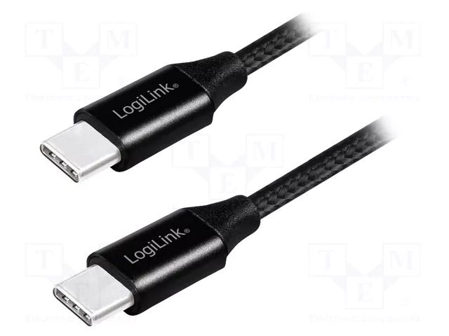 Cable; USB 2.0; USB C plug,both sides; 1m; black; PVC; textile LOGILINK CU0154