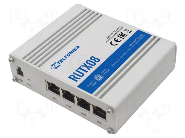 Router; Number of ports: 4; 9÷50VDC; Kit: power supply; RJ45; RUTX TELTONIKA RUTX08