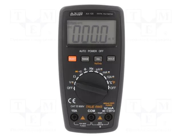 Digital multimeter; LCD; 3,75 digit (3999); 3x/s; True RMS AXIOMET AX-105