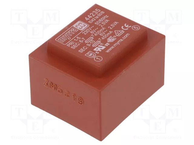 Transformer: encapsulated; 5VA; 230VAC; 6V; 6V; 417mA; 417mA; PCB MYRRA MYRRA-44235