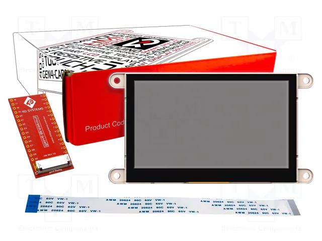 Display: TFT; 4.3"; 480x272; 1MBRAM; Dim: 127.6x69.3x8.4mm; 5VDC 4D Systems GEN4-FT813-43CTP