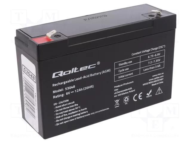 Re-battery: acid-lead; 6V; 12Ah; AGM; maintenance-free QOLTEC ACCU-H12-6/Q