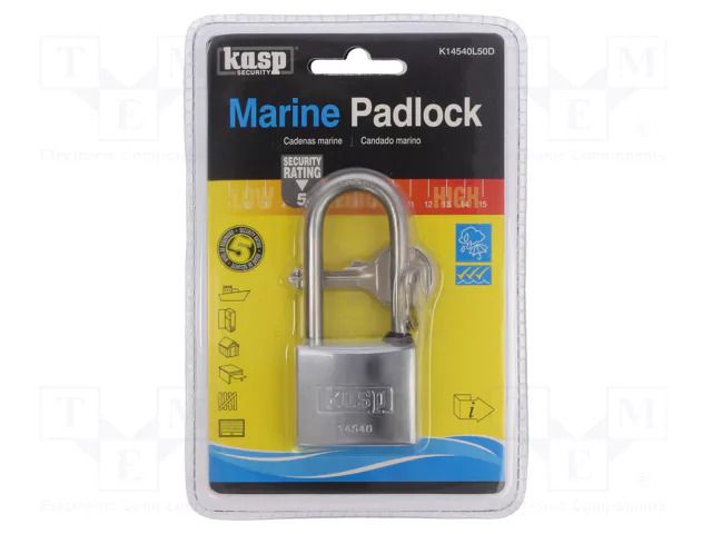 Padlock; shackle; chrome plated brass; Protection: low (level 5) KASP KA-K14540L50D