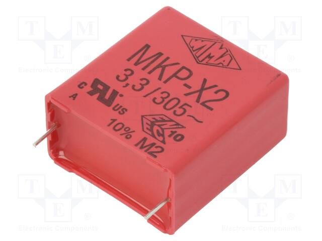Capacitor: polypropylene; 3.3uF; 305VAC; 31.5x17x34.5mm; THT; ±10% WIMA MKP-X2-3.3U/305
