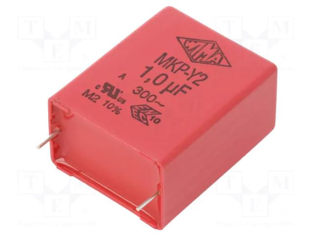 Capacitor: polypropylene; 1uF; 300VAC; 31.5x20x39.5mm; THT; ±10% WIMA MKP-Y2-1U
