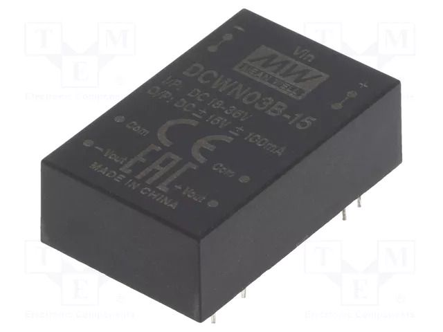 Converter: DC/DC; 3W; Uin: 18÷36VDC; Uout: 15VDC; Uout2: -15VDC; THT MEAN WELL DCWN03B-15