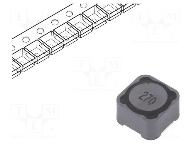 Inductor: wire; SMD; 27uH; 3.4A; 46mΩ; ±20%; 12x12x8mm; -40÷125°C Viking PCS127MT270