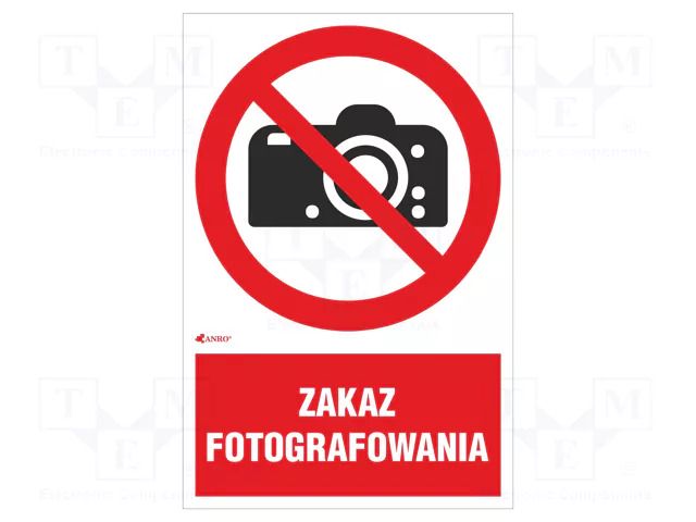Safety sign; prohibitory; PVC; W: 200mm; H: 300mm ANRO IP/029/1/C1/P
