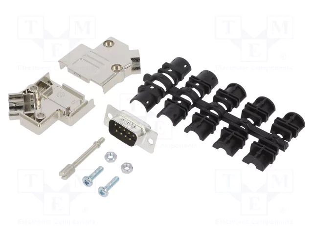 Connector: D-Sub; PIN: 9; male; angled 45°; soldering; for cable AMPHENOL COMMUNICATIONS SOLUTIONS D45PKM-09MSSL