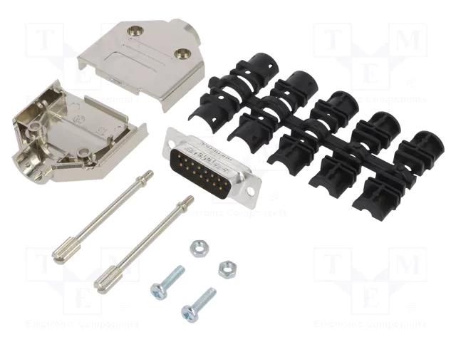 Connector: D-Sub; PIN: 15; male; straight; soldering; for cable AMPHENOL COMMUNICATIONS SOLUTIONS DTPKM-15MSSL