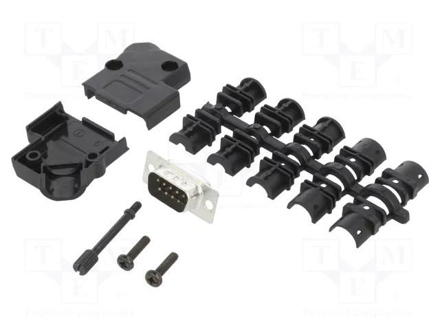 Connector: D-Sub; PIN: 9; male; angled 45°; soldering; for cable AMPHENOL COMMUNICATIONS SOLUTIONS D45PKP-09MSSL