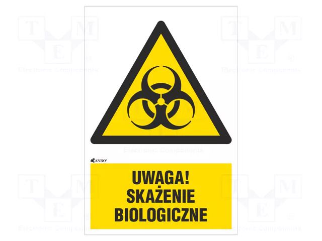 Safety sign; warning; self-adhesive folie; W: 200mm; H: 300mm ANRO IW/008/1/C1/F