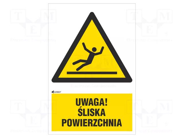 Safety sign; warning; self-adhesive folie; W: 200mm; H: 300mm ANRO IW/011/1/C1/F