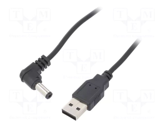 Cable; USB A plug,DC 5,5/2,1 plug; angled; black; 0.5m; Core: Cu GOOBAY USB-DC5.5/2.1-0.5