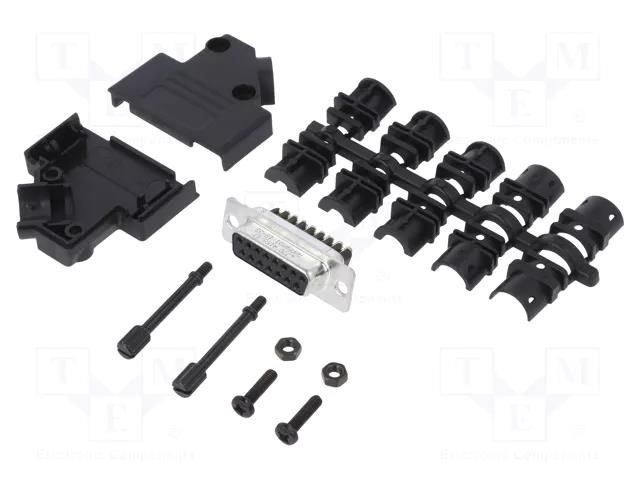 Connector: D-Sub; PIN: 15; female; angled 45°; screw terminal AMPHENOL COMMUNICATIONS SOLUTIONS D45PKP-15FSSC