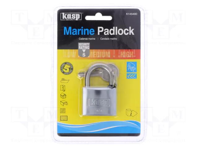 Padlock; shackle; chrome plated brass; Protection: low (level 5) KASP KA-K14540D