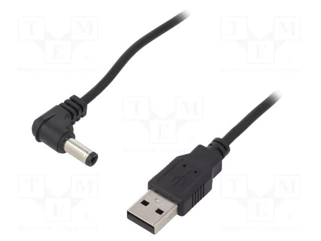 Cable; USB A plug,DC 5,5/2,5 plug; angled; black; 0.5m; Core: Cu GOOBAY USB-DC5.5/2.5-0.5