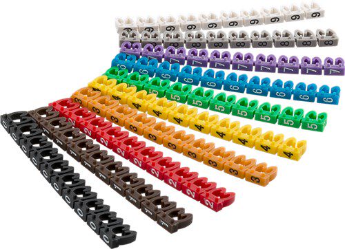 Cable Marker Clips ''Digits 0–9'' for Cable Diameters of 3.8 - 5.9 mm, 4 mm - 10x 10 coloured coding rings for labelling cables with a wire cross-section of 4 mm² 72514