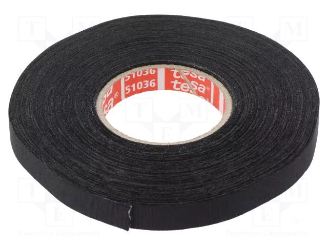 Tape: textile; W: 9mm; L: 25m; Thk: 0.26mm; Automotive; acrylic; black TESA TESA-51036-09/25