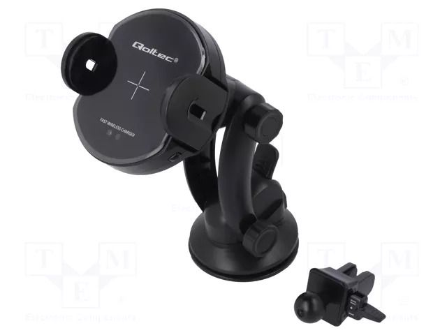 Car holder; black; for windscreen; USB A,USB C; 15W; Iin: 2A; 1.2m QOLTEC QOLTEC-51219