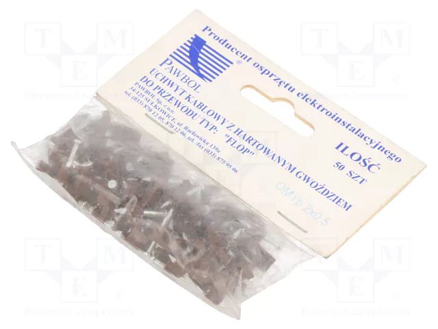 Holder; brown; for flat cable,OMYp 2x0,5; 50pcs; with a nail PAWBOL PW-H.7015B-50