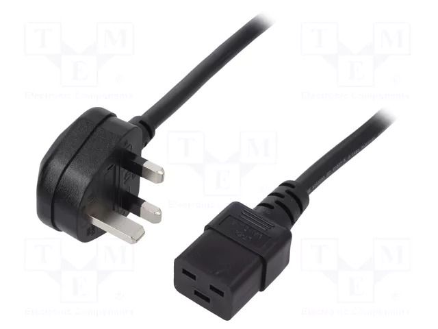 Cable; 3x1.5mm2; BS 1363 (G) plug,IEC C19 female; PVC; 2m; black LIAN DUNG SN317-3/15/2.0BK
