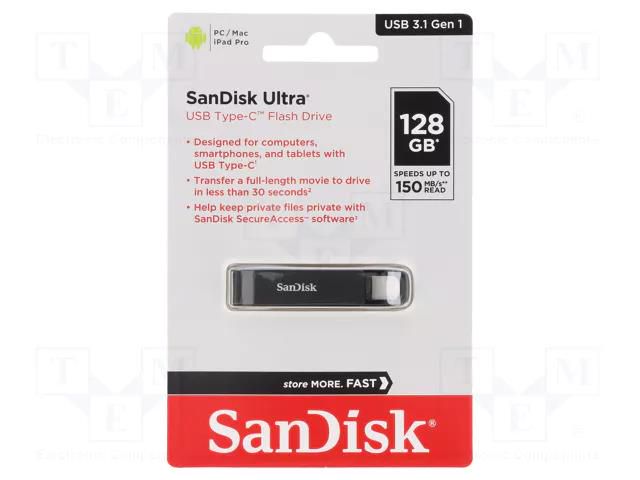 Pendrive; USB 3.1; 128GB; R: 150MB/s; ULTRA USB; USB C SANDISK SDCZ460-128G-G46