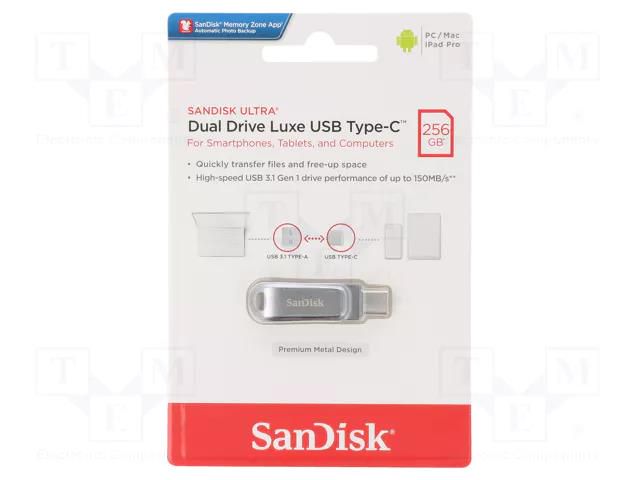 Pendrive; USB 3.1; 256GB; R: 150MB/s; ULTRA DUAL DRIVE LUXE SANDISK SDDDC4-256G-G46