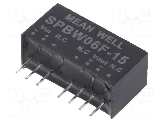 Converter: DC/DC; 6W; Uin: 9÷36VDC; Uout: 15VDC; Iout: 0÷400mA; SIP8 MEAN WELL SPBW06F-15