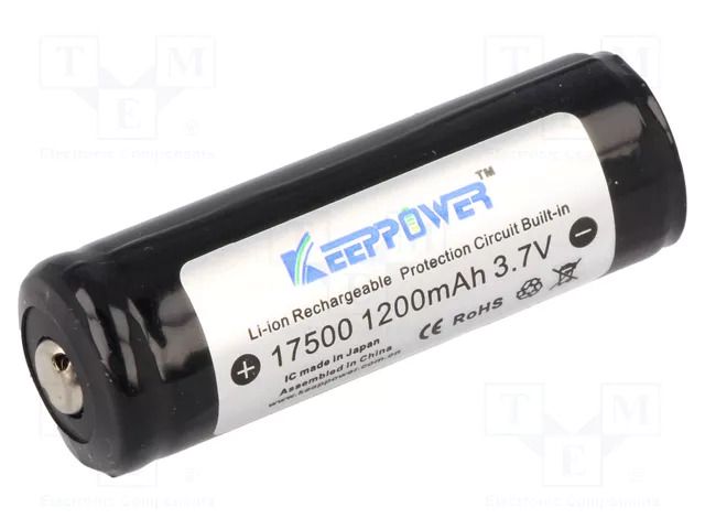 Re-battery: Li-Ion; 17500,4/5A; 3.7V; 1200mAh; Ø17x53mm KEEPPOWER ACCU-ICR17500