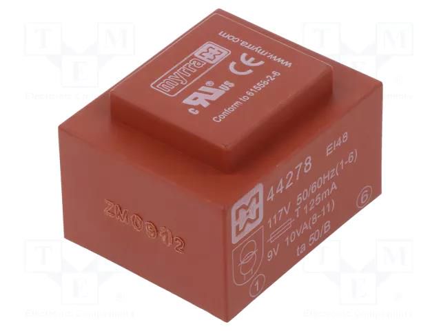 Transformer: encapsulated; 10VA; 117VAC; 9V; 1111mA; PCB MYRRA MYRRA-44278