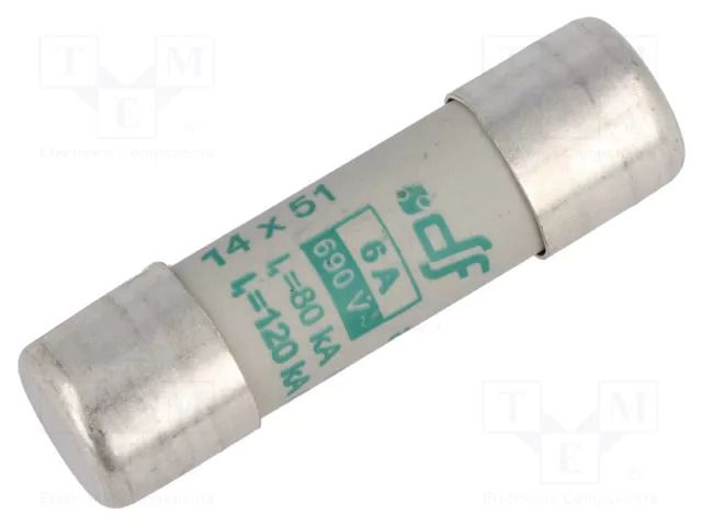 Fuse: fuse; 6A; 500VAC; aM; ceramic,cylindrical,industrial DF ELECTRIC B14X51T-6A