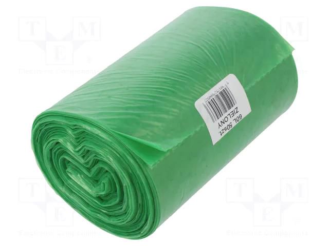 Trash bags; polyetylene LD; green; 60l; 50pcs. PLAST PL.03-02-06319