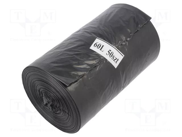 Trash bags; polyetylene LD; black; 60l; 50pcs. PLAST PL.03-02-06719