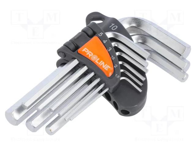 Wrench-set; hex key; Chrom-vanadium steel; 9pcs. PROLINE PRE-48309